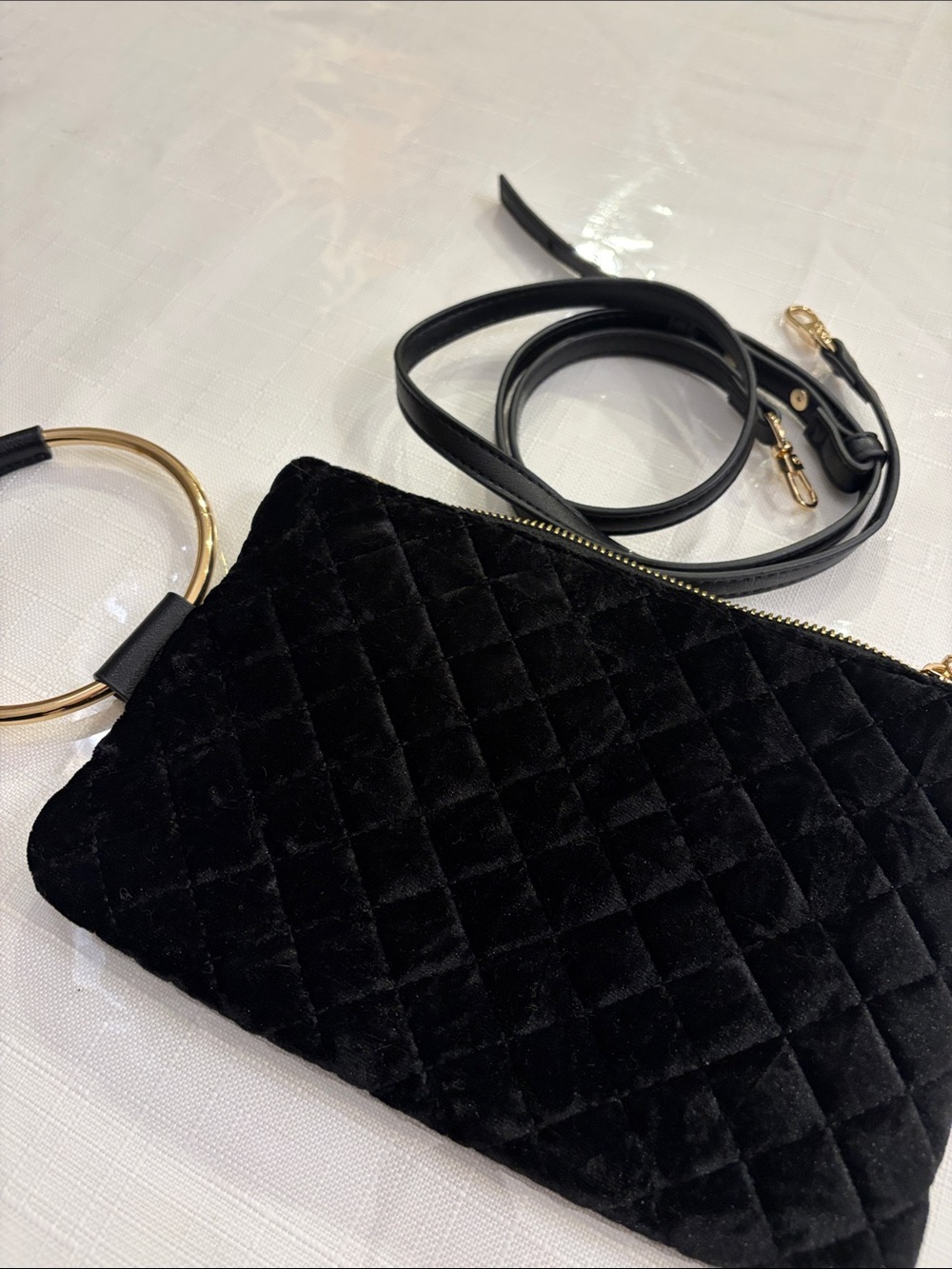 INC International Concepts Quilted Velvet Black Wristlet Crossbody Bag
